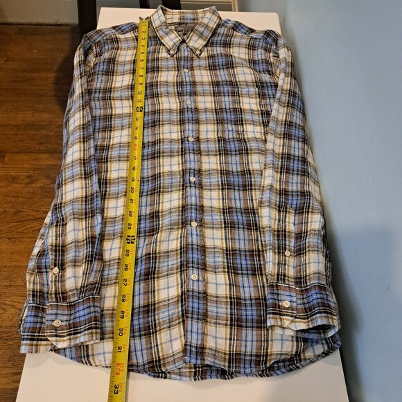 Vince Men's Large 100% Linen Long Sleeve Button Down Plaid Shirt Style M13081062 - Picture 12 of 15